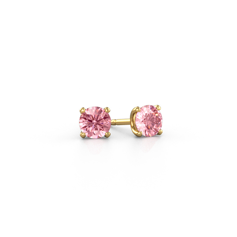 Image of Stud earrings Sam RND 585 gold Pink lab grown diamond 5 mm
