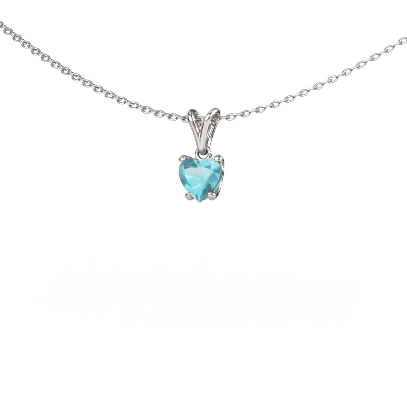Afbeelding van Hanger Sam Heart 585 witgoud Blauw topaas 5 mm