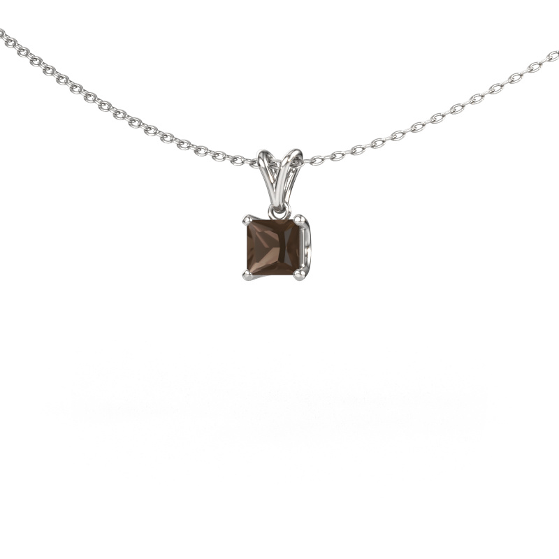 Image of Pendant Sam SQR 585 white gold Smokey quartz 4.5 mm