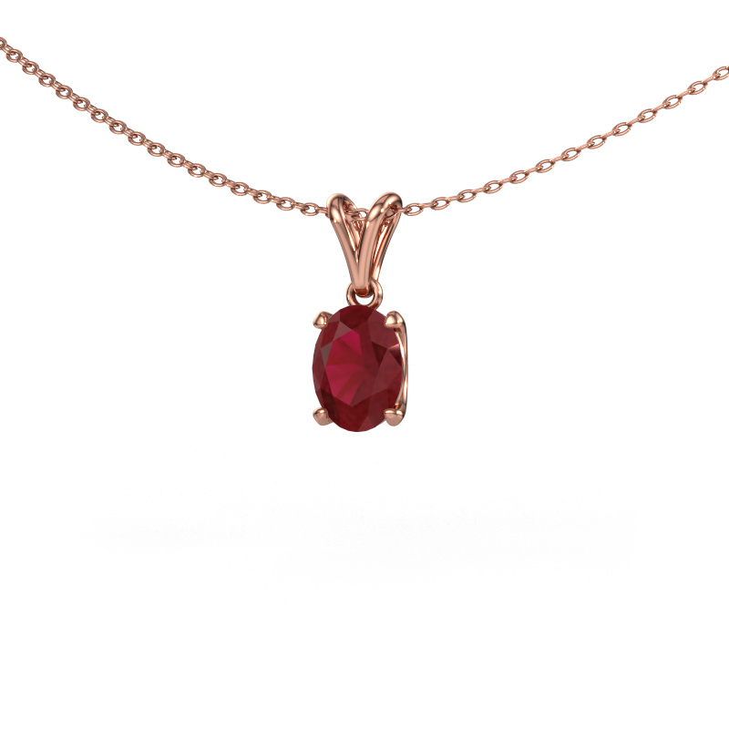 Image of Pendant Sam OVL 585 rose gold Ruby 8x6 mm