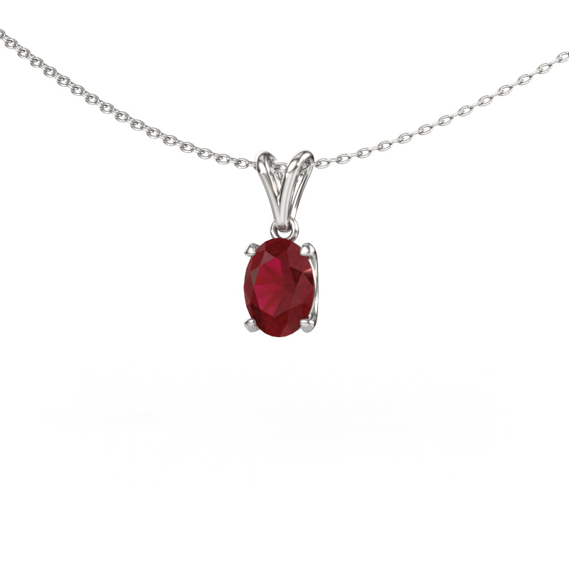 Image of Pendant Sam OVL 585 white gold Ruby 8x6 mm