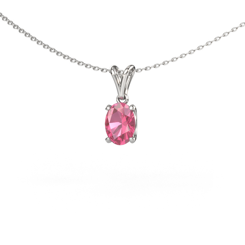 Image of Pendant Sam OVL 585 white gold Pink sapphire 8x6 mm