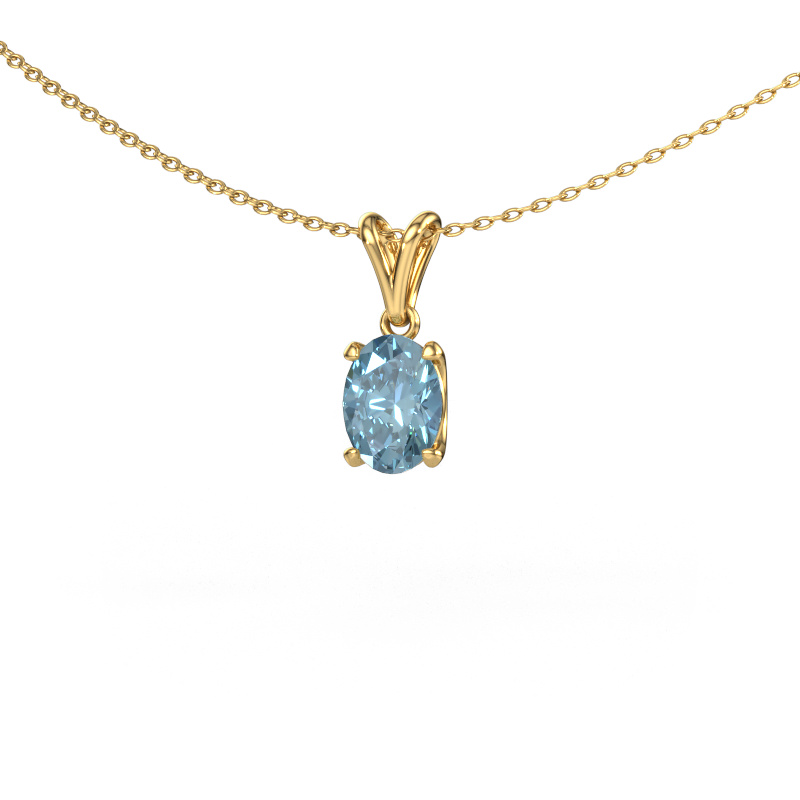 Image of Pendant Sam OVL 585 gold Blue lab grown diamond 8x6 mm