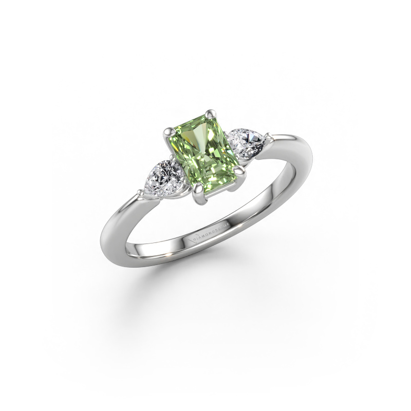 Bild av Förlovningsring Chanou RAD 585 vitt guld Grön labbodlad diamant 6.5x4.5 mm