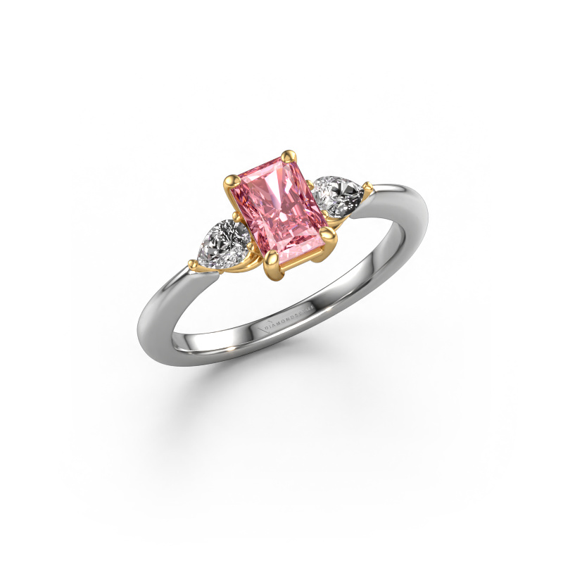 Image of Engagement ring Chanou RAD 585 white gold Pink lab grown diamond 6.5x4.5 mm