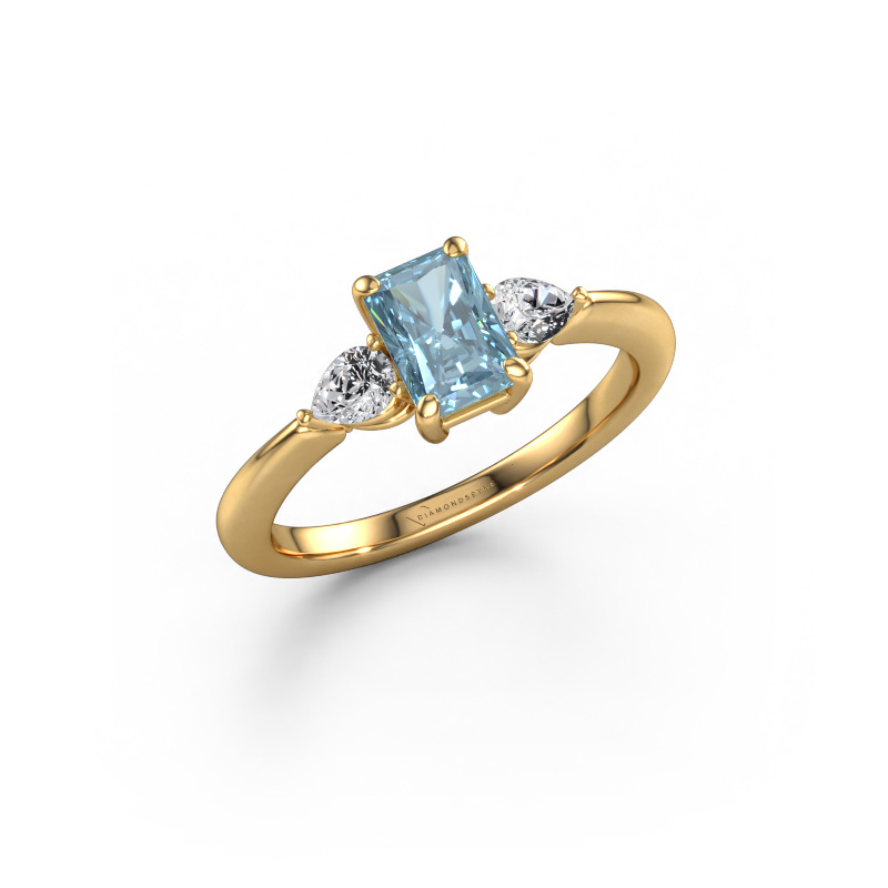 Image of Engagement ring Chanou RAD 585 gold Blue lab grown diamond 6.5x4.5 mm
