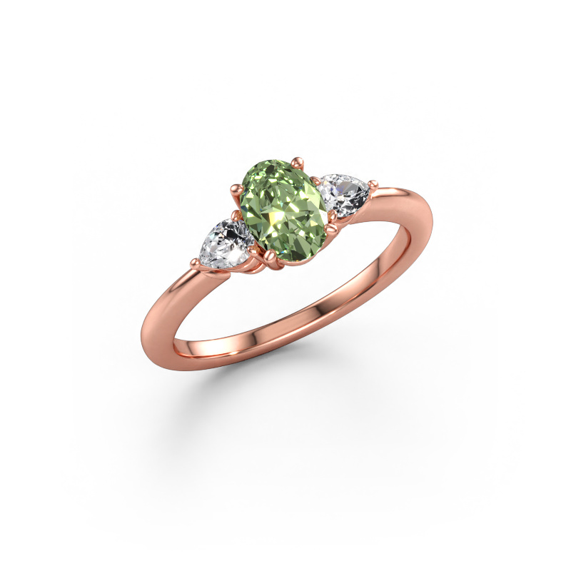 Bild av Förlovningsring Chanou OVL 585 roséguld Grön labbodlad diamant 7x5 mm