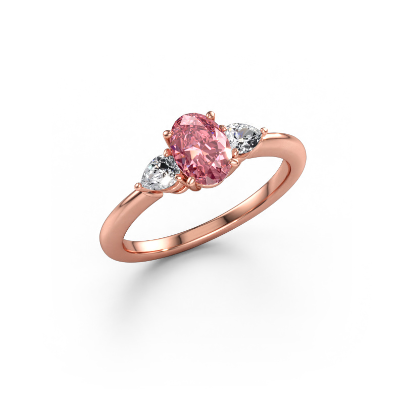 Image of Engagement ring Chanou OVL 585 rose gold Pink lab grown diamond 7x5 mm