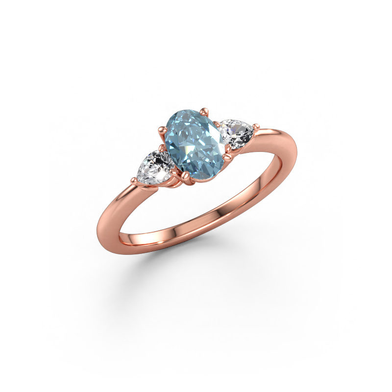 Immagine di Anello di fidanzamento Chanou OVL 585 oro rosa Diamante lab grown blu 7x5 mm