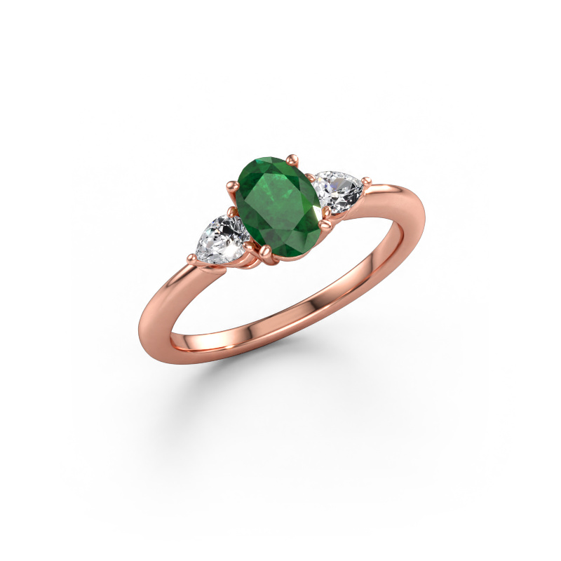 Bild av Förlovningsring Chanou OVL 585 roséguld Smaragd 7x5 mm