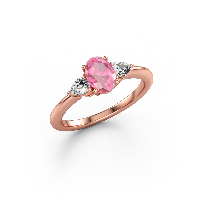 Bild av Förlovningsring Chanou OVL 585 roséguld Rosa safir 7x5 mm
