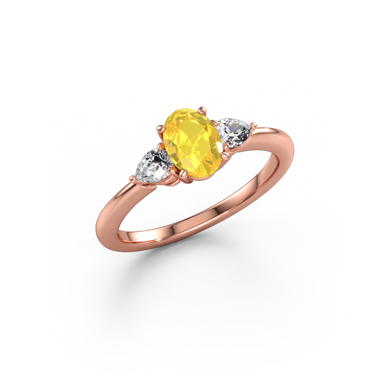 Bild av Förlovningsring Chanou OVL 585 roséguld Gul safir 7x5 mm