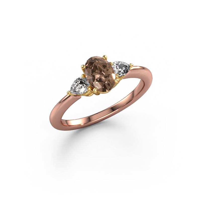Image of Engagement ring Chanou OVL 585 rose gold Brown diamond 1.120 crt