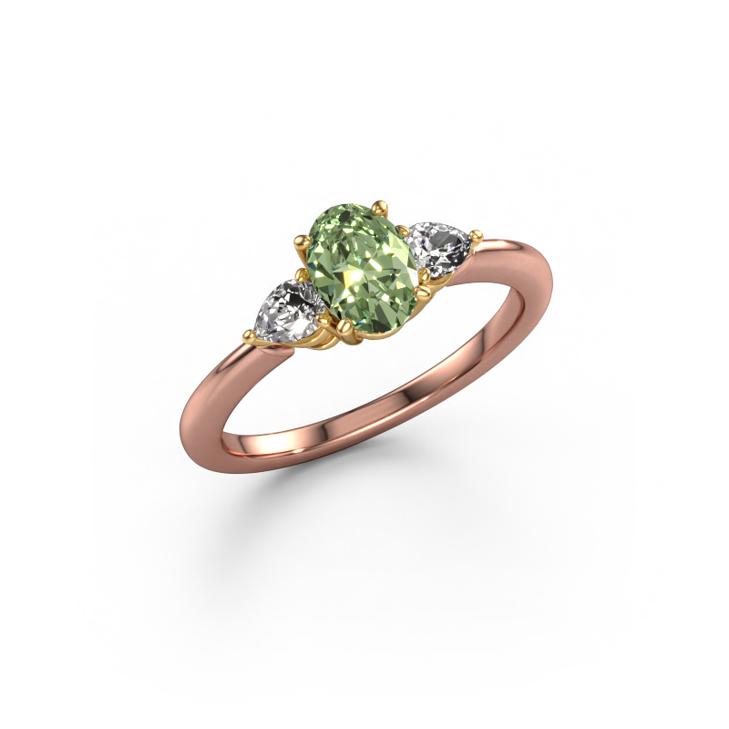 Image of Engagement ring Chanou OVL 585 rose gold Green lab grown diamond 7x5 mm