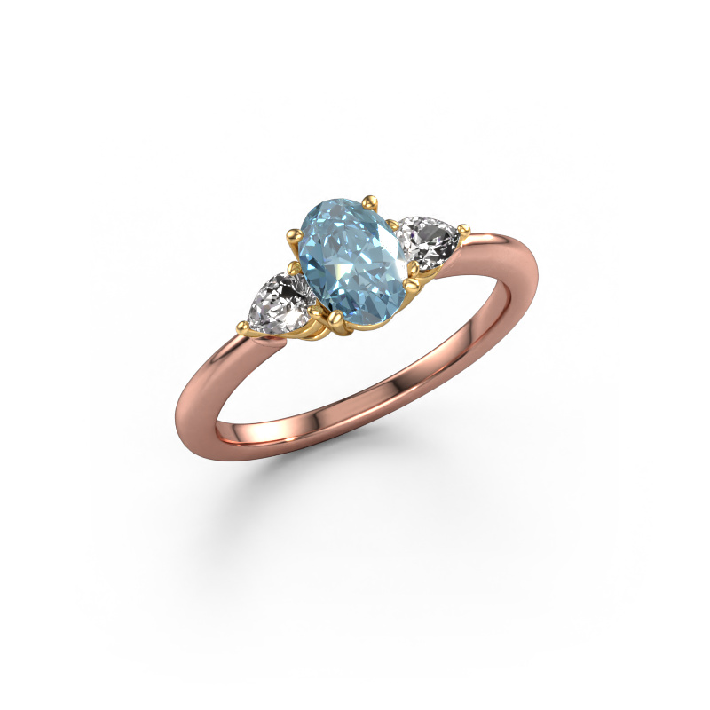 Image of Engagement ring Chanou OVL 585 rose gold Blue lab grown diamond 7x5 mm