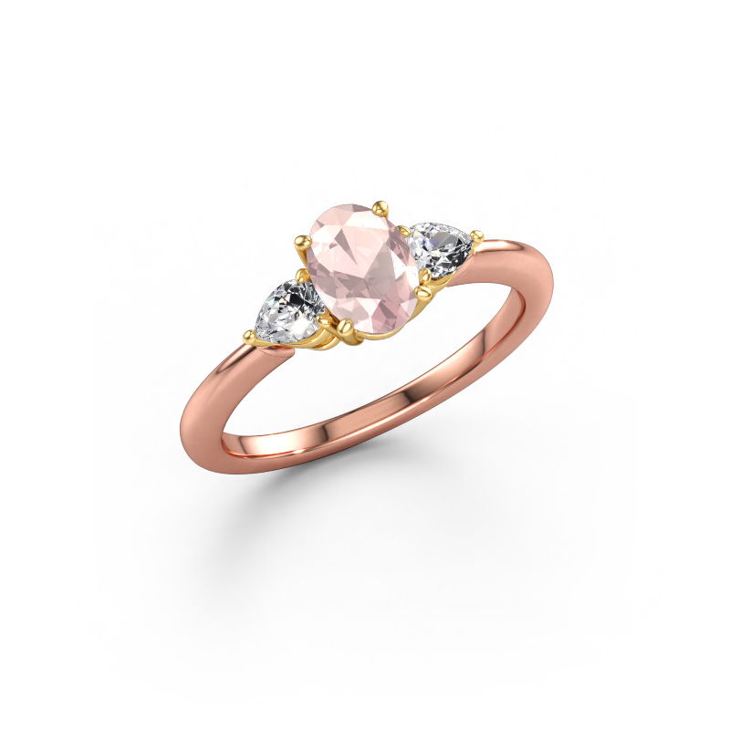 Afbeelding van Verlovingsring Chanou OVL 585 rosé goud Morganiet champagne 7x5 mm