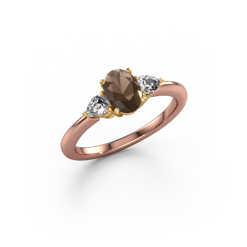 Image of Engagement ring Chanou OVL 585 rose gold Smokey quartz 7x5 mm