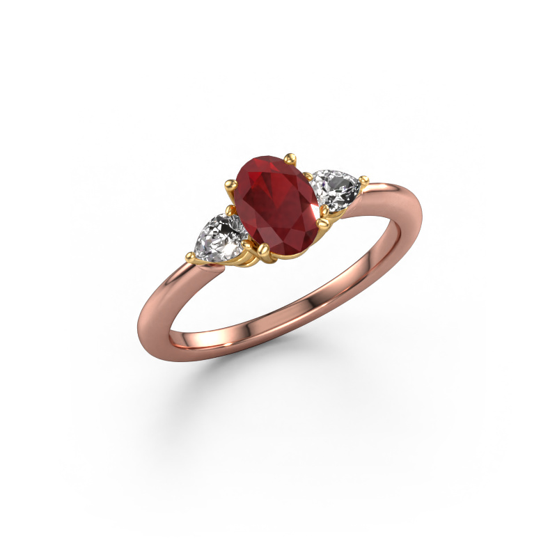 Image de Bague de fiançailles Chanou OVL 585 or rose Rubis 7x5 mm