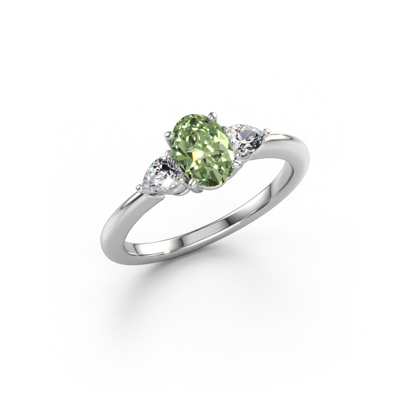 Immagine di Anello di fidanzamento Chanou OVL 950 platino Diamante lab grown verde 7x5 mm