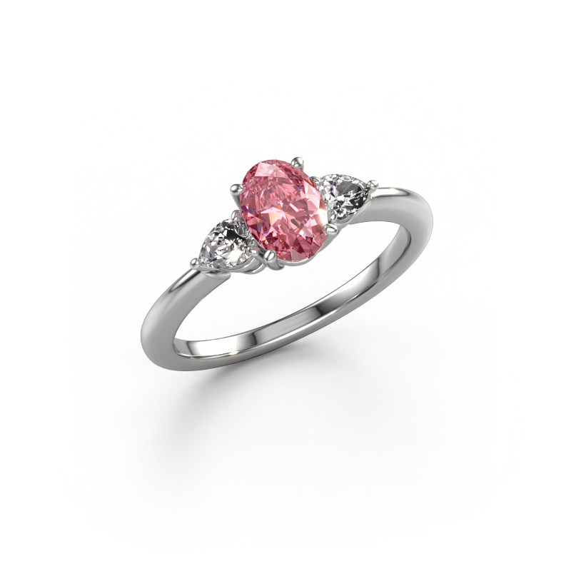 Image of Engagement ring Chanou OVL 950 platinum Pink lab grown diamond 7x5 mm