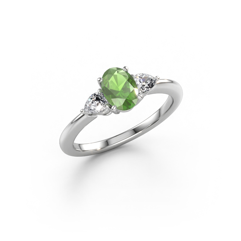 Afbeelding van Verlovingsring Chanou OVL 950 platina Toermalijn groen 7x5 mm