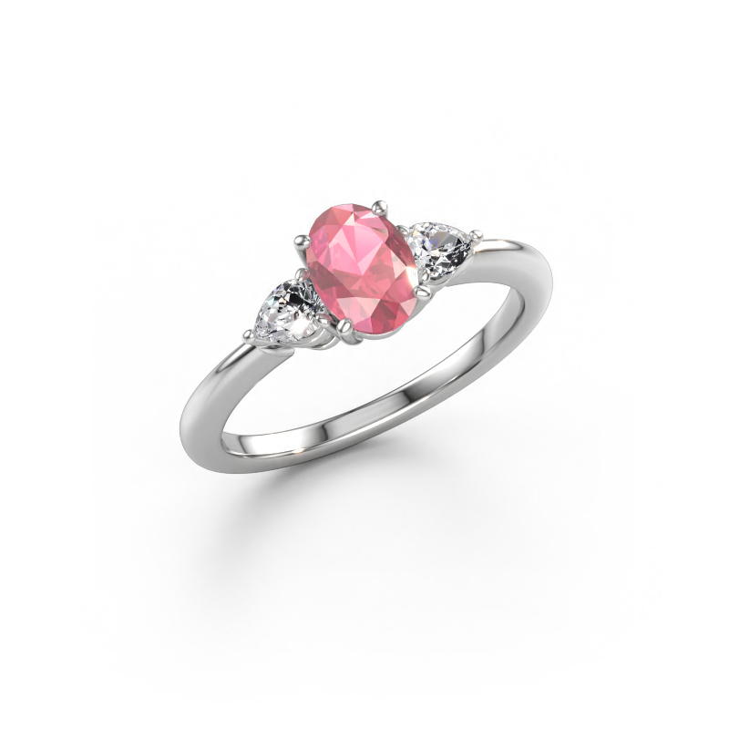 Afbeelding van Verlovingsring Chanou OVL 950 platina Toermalijn pink 7x5 mm