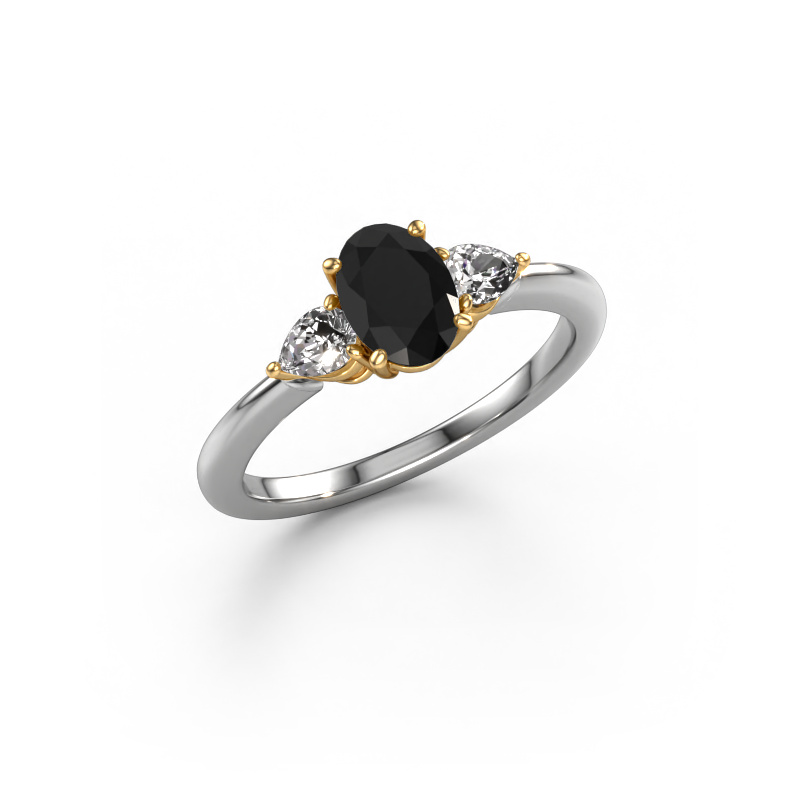 Image de Bague de fiançailles Chanou OVL 585 or blanc Diamant noir 1.47 crt