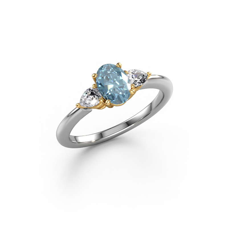 Image of Engagement ring Chanou OVL 585 white gold Blue lab grown diamond 7x5 mm