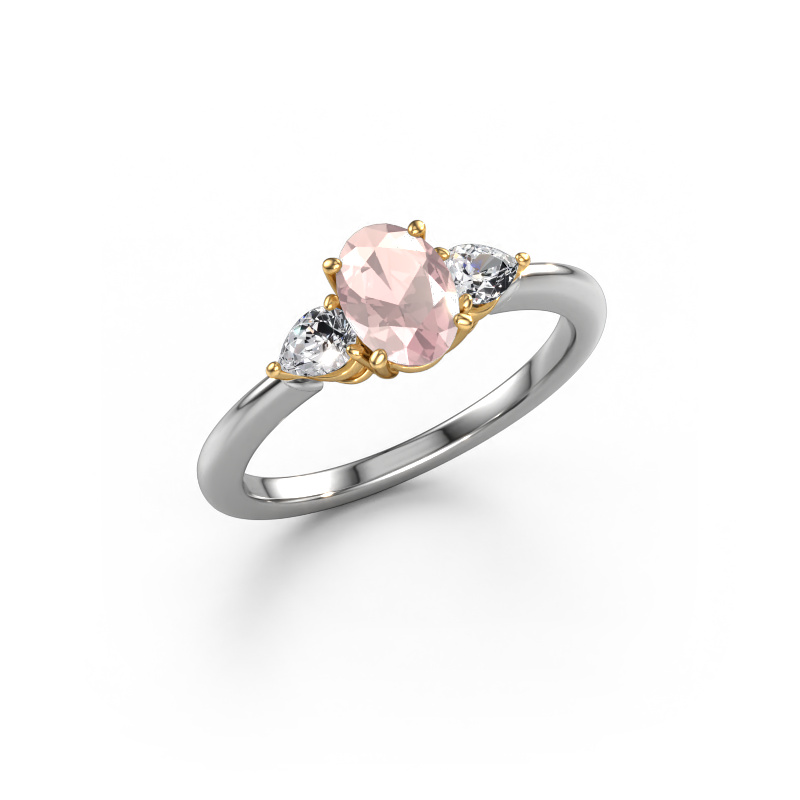 Image of Engagement ring Chanou OVL 585 white gold Morganite champagne 7x5 mm