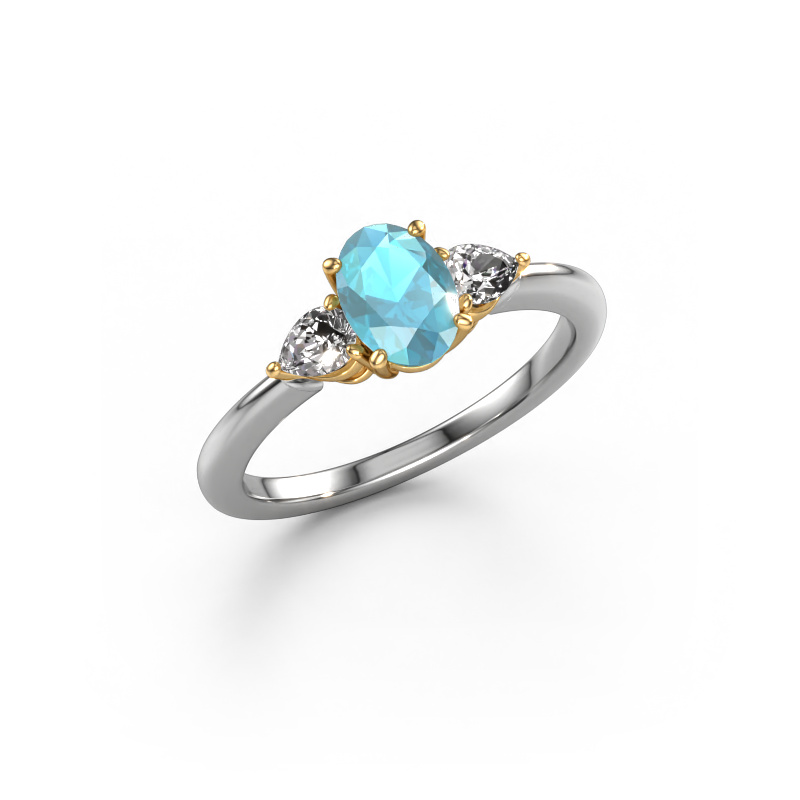 Image of Engagement ring Chanou OVL 585 white gold Blue topaz 7x5 mm