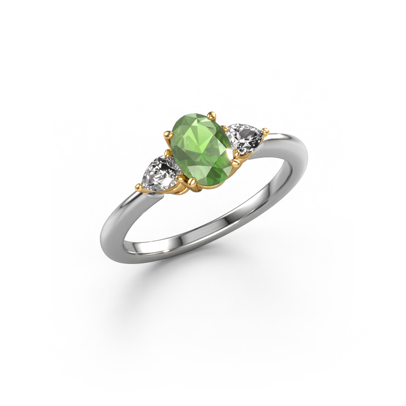 Image of Engagement ring Chanou OVL 585 white gold Tourmaline green 7x5 mm