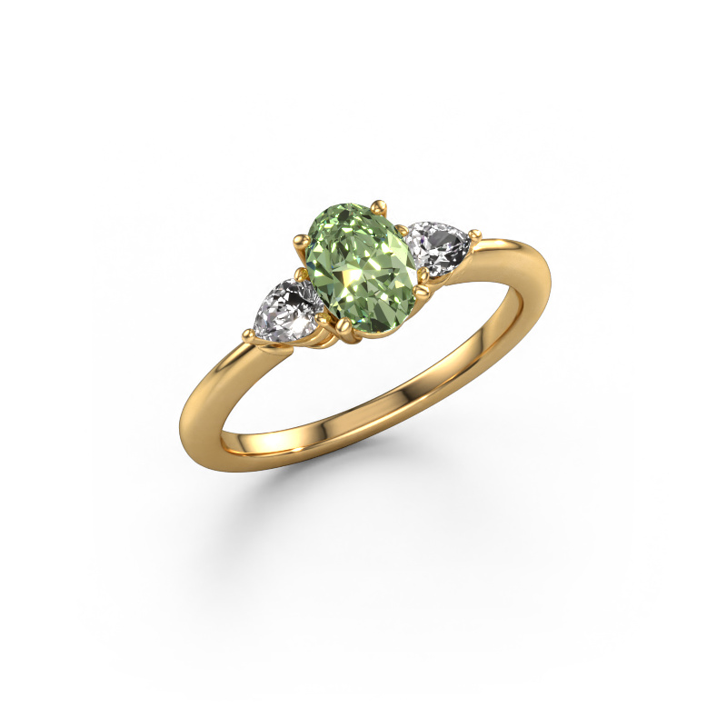 Image de Bague de fiançailles Chanou OVL 585 or jaune Diamants synthétiques vert 7x5 mm
