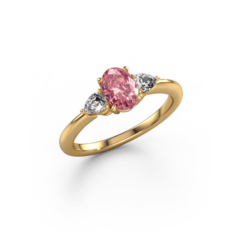 Image of Engagement ring Chanou OVL 585 gold Pink lab grown diamond 7x5 mm
