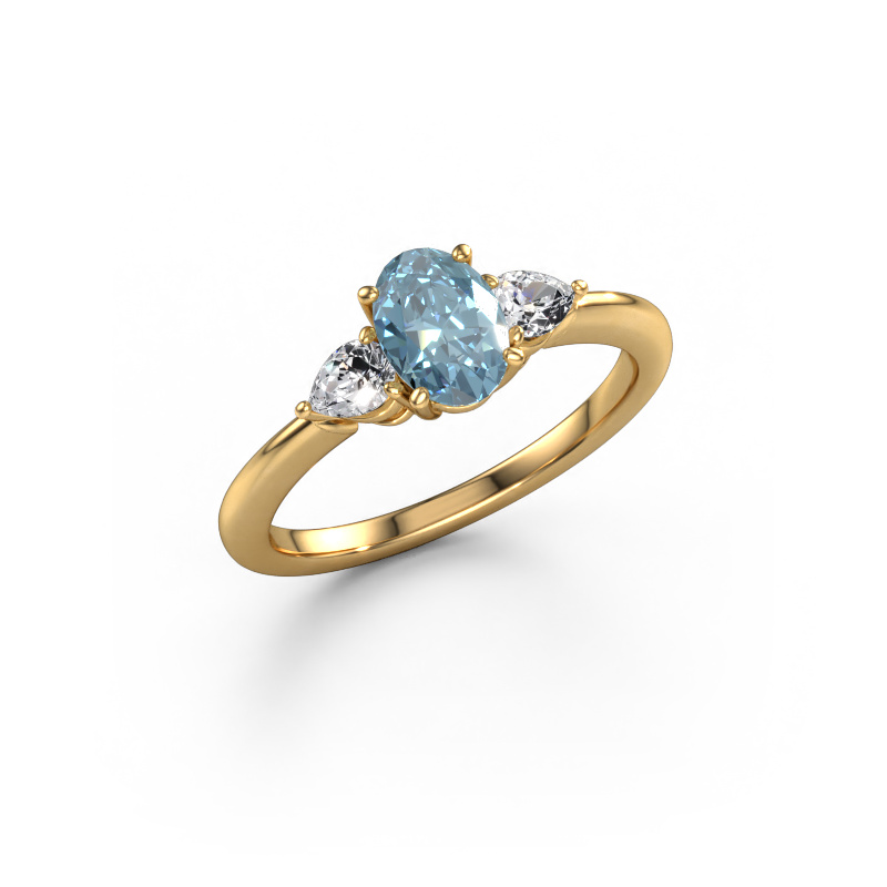 Image of Engagement ring Chanou OVL 585 gold Blue lab grown diamond 7x5 mm