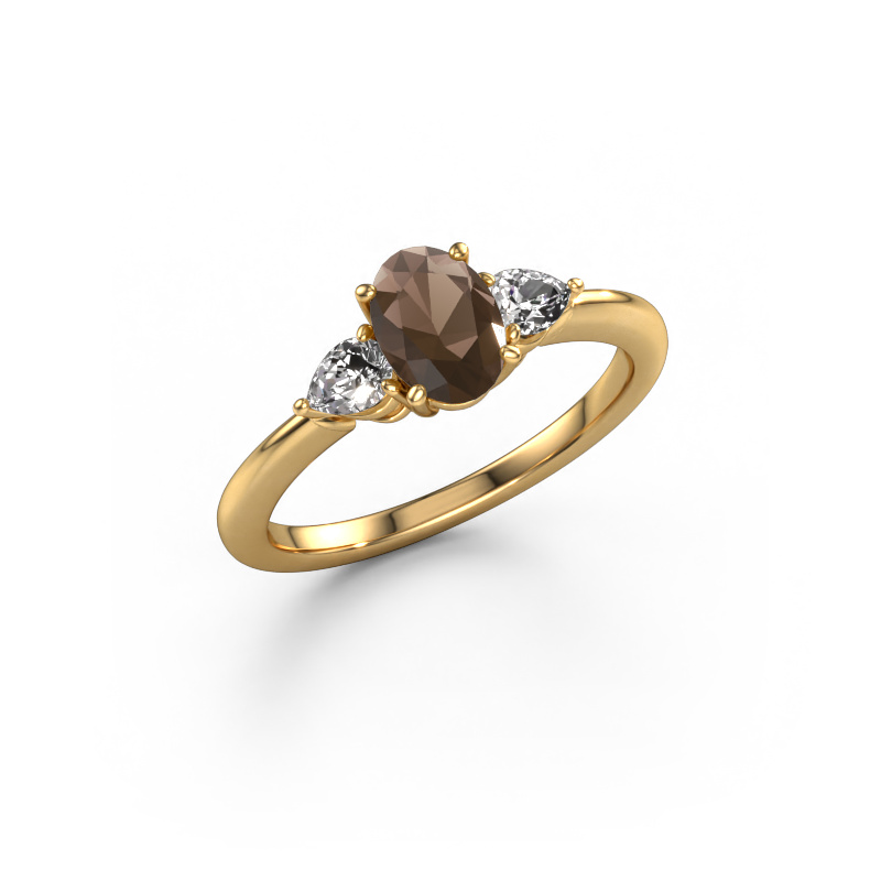 Image of Engagement ring Chanou OVL 585 gold Smokey quartz 7x5 mm