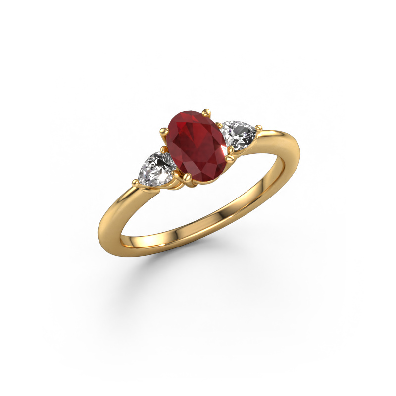 Image of Engagement ring Chanou OVL 585 gold Ruby 7x5 mm
