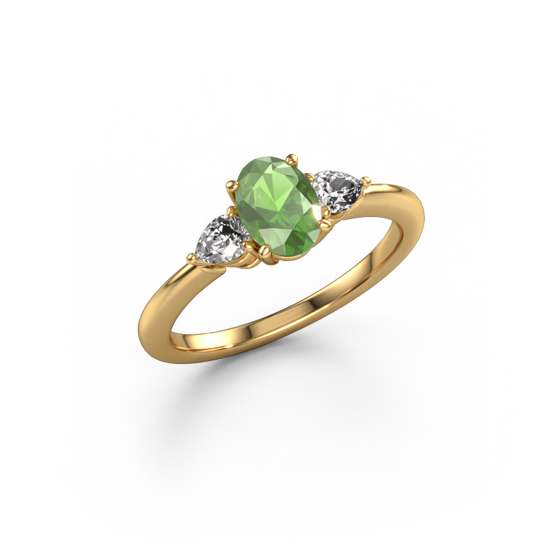 Image of Engagement ring Chanou OVL 585 gold Tourmaline green 7x5 mm