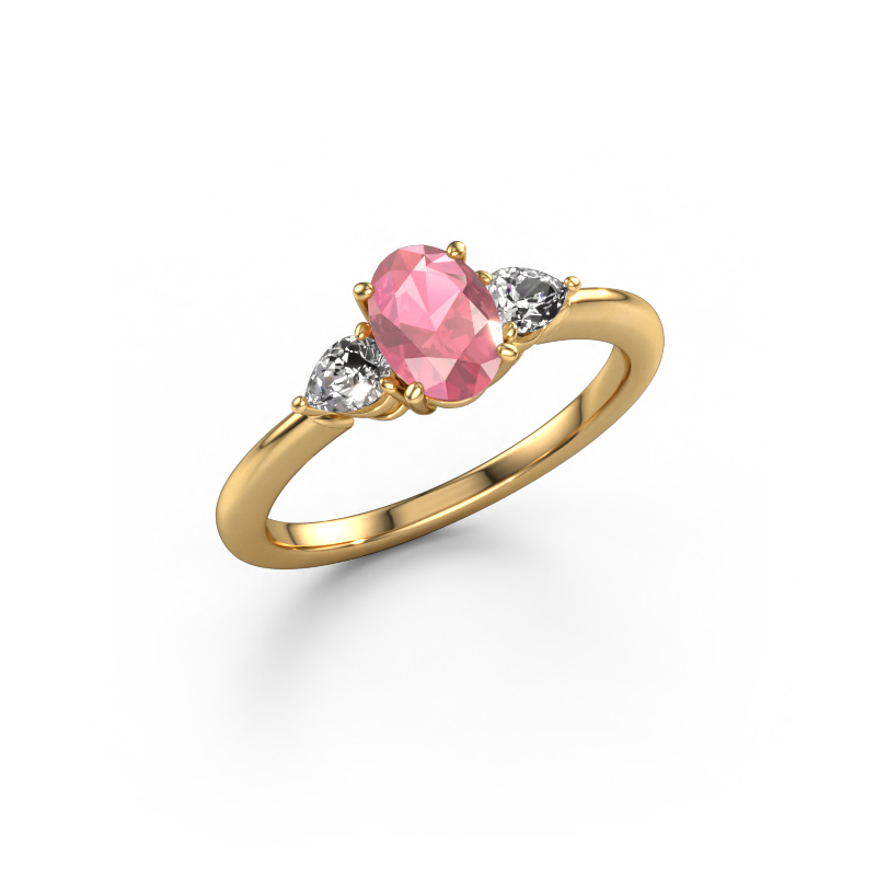 Image de Bague de fiançailles Chanou OVL 585 or jaune Rose tourmaline 7x5 mm