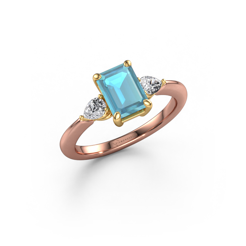 Image of Engagement ring Chanou EME 585 rose gold Blue topaz 7.5x5.5 mm