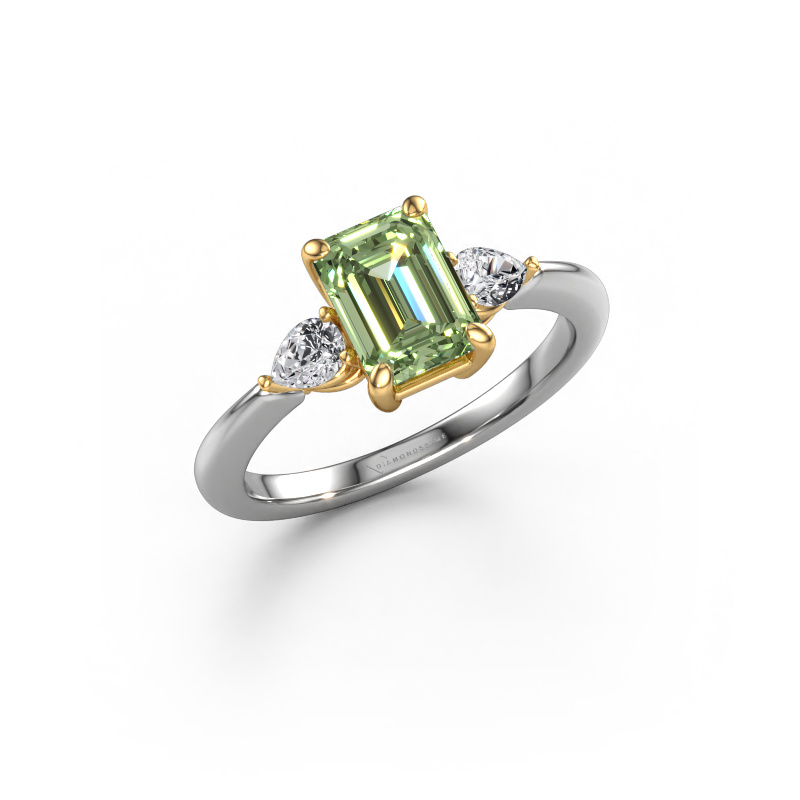 Image of Engagement ring Chanou EME 585 white gold Green lab grown diamond 7.5x5.5 mm