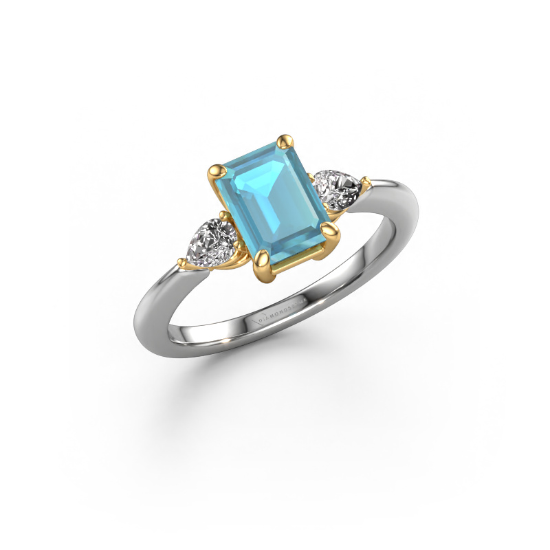 Image of Engagement ring Chanou EME 585 white gold Blue topaz 7.5x5.5 mm