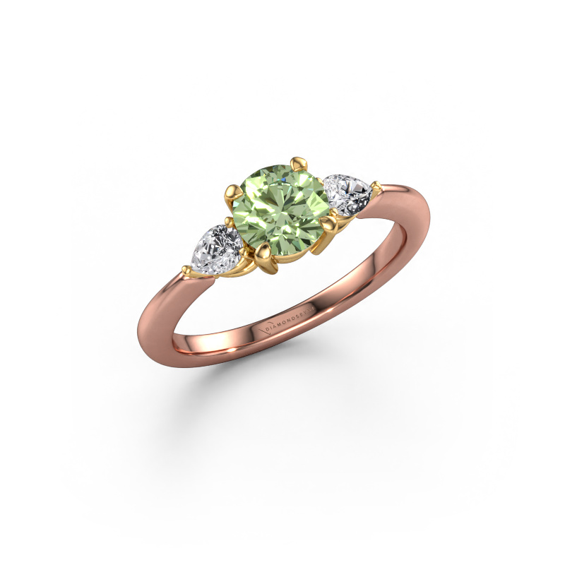Image of Engagement ring Chanou RND 585 rose gold Green lab grown diamond 6 mm