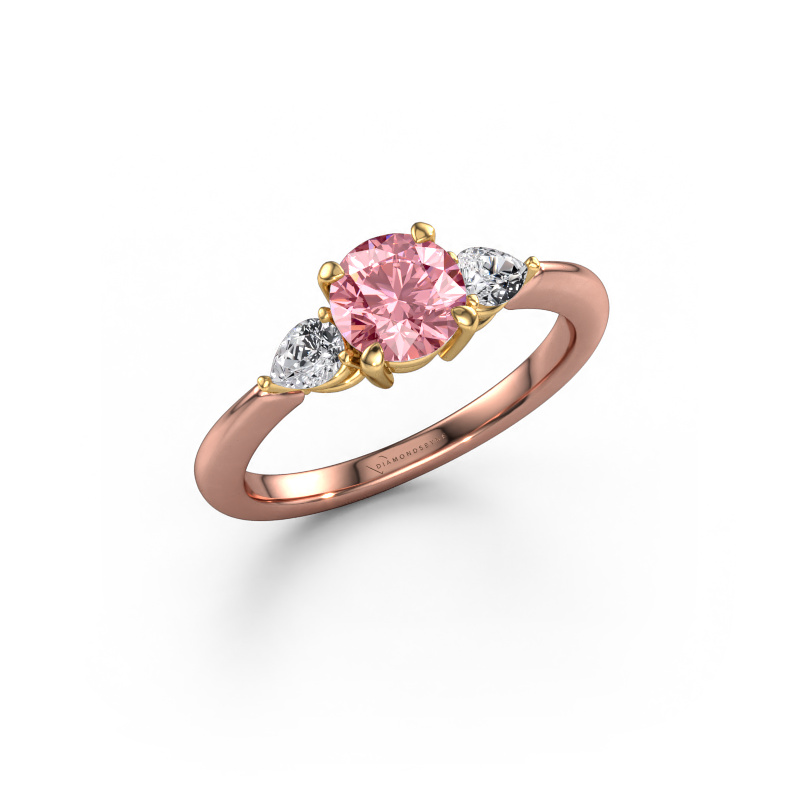 Image of Engagement ring Chanou RND 585 rose gold Pink lab grown diamond 6 mm