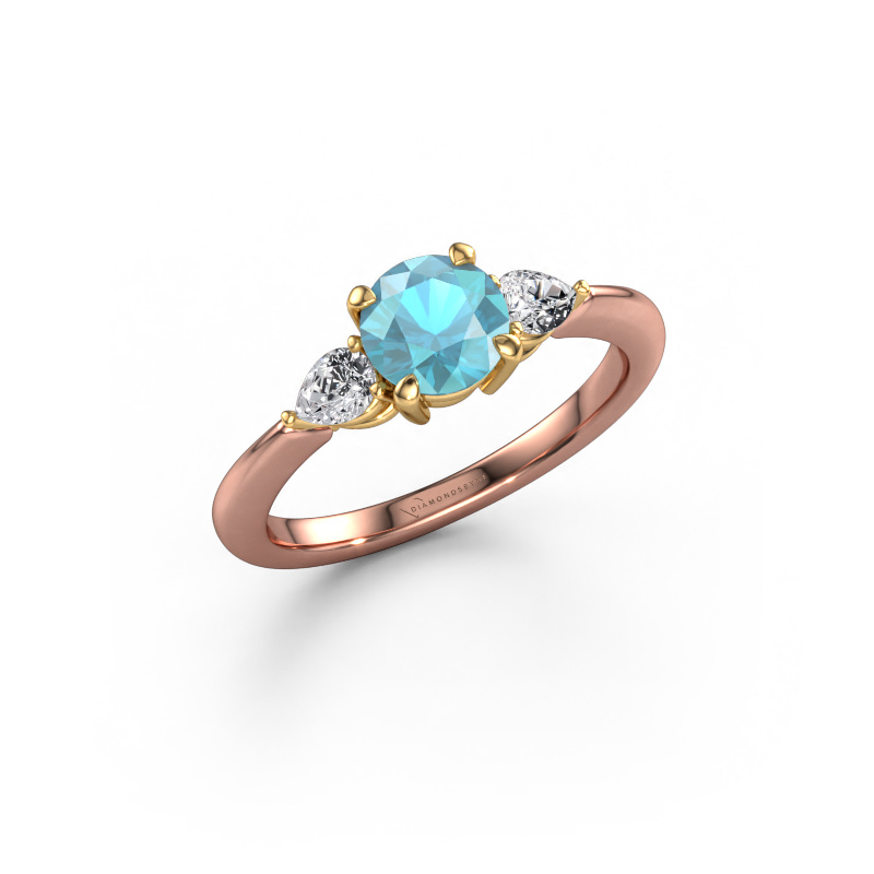 Image of Engagement ring Chanou RND 585 rose gold Blue topaz 6 mm