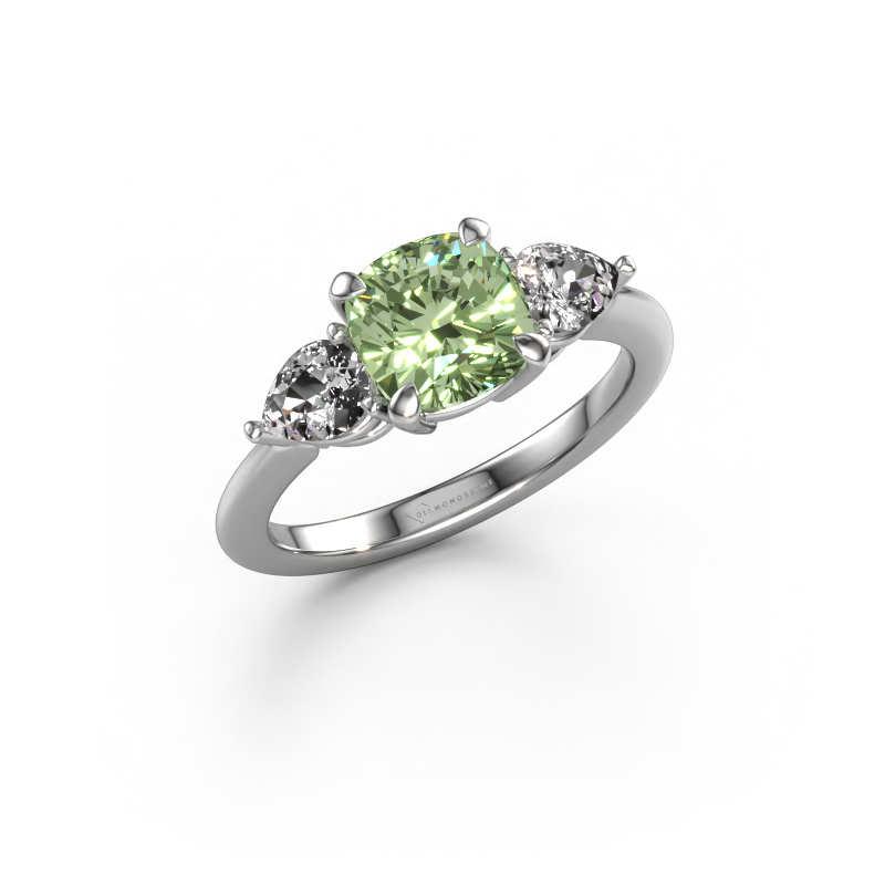 Image of Engagement ring Chanou CUS 585 white gold Green lab grown diamond 7 mm