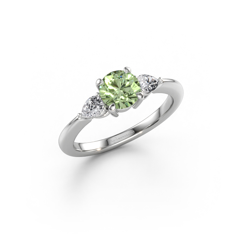 Immagine di Anello di fidanzamento Chanou RND 585 oro bianco Diamante lab grown verde 6 mm
