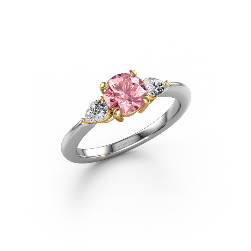 Image de Bague de fiançailles Chanou RND 585 or blanc Diamant synthétique roze 6 mm