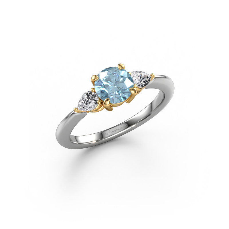 Image of Engagement ring Chanou RND 585 white gold Blue lab grown diamond 6 mm