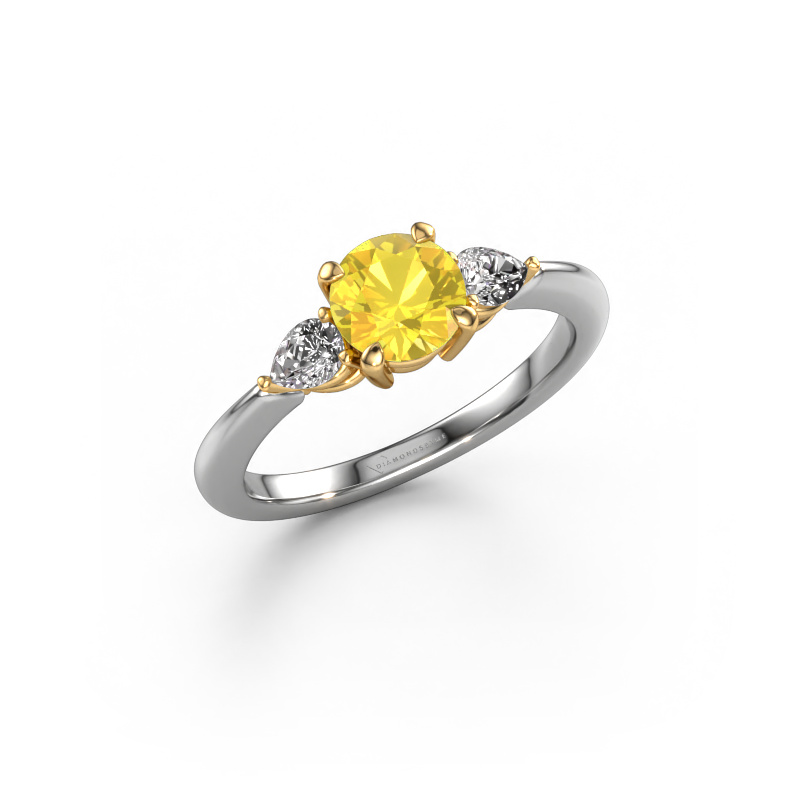 Image de Bague de fiançailles Chanou RND 585 or blanc Saphir jaune 6 mm