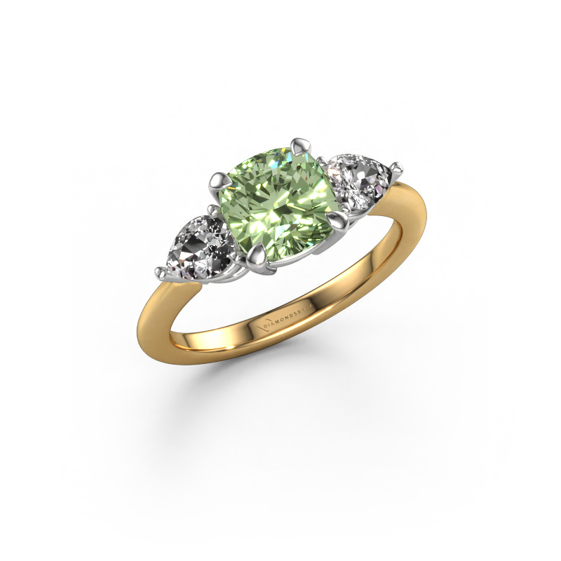 Image of Engagement ring Chanou CUS 585 gold Green lab grown diamond 7 mm